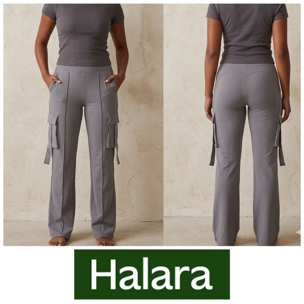 HALARA Grey Unisex Semi Flare Cargo Women’s High Waisted Yoga Pants